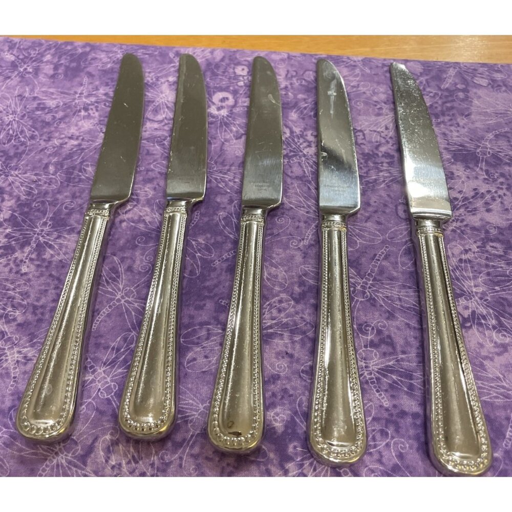 Reed & Barton Kendall Stainless French Solid Knife 5 Piece Set Beaded Outline